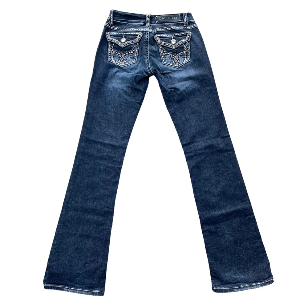 L.A. Idol USA Women’s 3 28W X 34L Dark Wash Studded Sparkle Detail Bootcut Jeans - Picture 3 of 13
